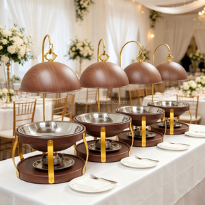 Chauffe-<span class=keywords><strong>plat</strong></span> commercial 8L en bois grainé, type dôme suspendu, pour buffet d'hôtel, mariage rustique et restauration de petites entreprises, pour garder les <span class=keywords><strong>viandes</strong></span> chaudes - Product Image 5