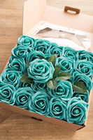 Fleurs artificielles combo vraies roses vert sarcelle avec tige pour bricolage bouquets de mariage centres de table fête décorations pour la maison