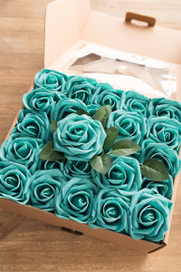 Fleurs Artificielles Combo Real Looking <strong>Teal</strong> Green Roses W/Stem for DIY <strong>Wedding</strong> Bouquets Centerpieces Party Home <strong>Decorations</strong> - Product Image 5