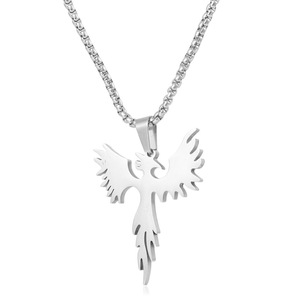 yunnique Stainless Steel Phoenix Pendant <b>Necklace</b> With Chain 60Cm <b>Long</b> For Men Fashion Jewelry Wings Design Animal Zodiac Style - Product Image 1