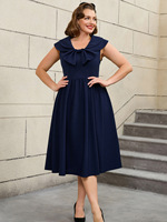 Nouvel arrivage Robe de soirée grande taille vintage avec nœud Robe simple sans manches à taille haute de haute qualité