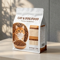 Sachet à fond plat imprimé sur mesure, scellé sur huit côtés, pour aliments pour animaux de compagnie, sachet refermable en Mylar avec fermeture éclair pour friandises pour chats et chiens