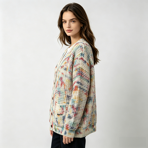 Cárdigan de punto con efecto tie-dye para mujer, suéter de manga larga con cuello en V y bolsillos para otoño - Product Image 3