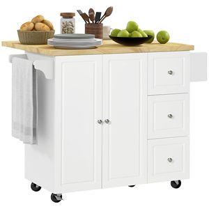 Chariot de cuisine blanc SENYU avec plateau en bois et roulettes, meuble de rangement pour salle à manger, style ferme moderne - Product Image 1