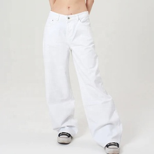 Fabricantes de ropa personalizada, fabricante de China, pantalones vaqueros holgados de cintura alta para mujer de pierna ancha con bolsillo para mujer - Product Image 3