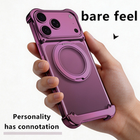 Coque de téléphone sans cadre électroplaquée avec béquille magnétique rotative à 360°, convertible, avec cadre d'objectif 18Série et dos en acrylique anti-chute