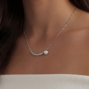 Copper Twisted <b>Rope</b> CZ Bar Freshwater Pearl Charm Necklace Curved Horizontal Minimalist Jewelry for Women - Product Image 5