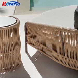 Chaise longue de jardin de luxe en corde tressée, double, ronde, avec cadre marron, durable et imperméable - Product Image 2