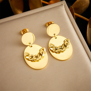 ต่างหูวงรีทรงเรขาคณิตแบบเกาหลีต่างหูห่วงโซ่ดีไซน์แบบเฉพาะของตกแต่งจี้ - Product Image 4