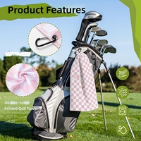 Kit d'accessoires de golf pour femmes, serviette gaufrée en microfibre rose à carreaux, brosse de nettoyage pour rainures de clubs, coffret cadeau