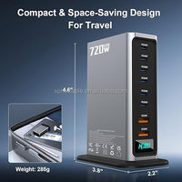Station de charge GaN 8 ports 720W, chargeur rapide de bureau avec 2 ports USB-C PD 140W et 4 ports USB-C PD 100W, alimentation pour plusieurs appareils