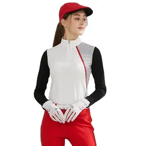 2023 trend golf gymnawomen fitness spor uzun kollu şerit polo t shirt kadınlar için çeyrek Zip kızlar kontrast t shirt