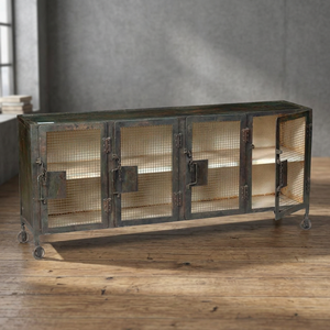Industrial Farmhouse Metal TV Entertainment Unit with Adjustable Wheels and Antique Design for Home Office and Living Room - Product Image 3