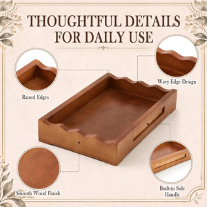 Plateau de rangement pour <span class=keywords><strong>grille</strong></span>-<span class=keywords><strong>pain</strong></span> 2 tranches, avec poignées, design festonné en bois de pin de qualité supérieure, finition noyer chaud, écologique, pour cuisine - Product Image 5
