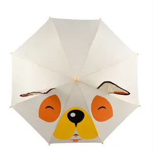 Parapluie droit résistant au vent pour enfants de dessin animé créatif avec crochet incurvé à long manche Logo personnalisé imprimé printemps jours de pluie