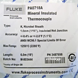 NUEVO Termopar con Aislamiento Mineral Fluke DataPaq Tipo K PA0718A de 6.0 Metros F2 - Product Image 2