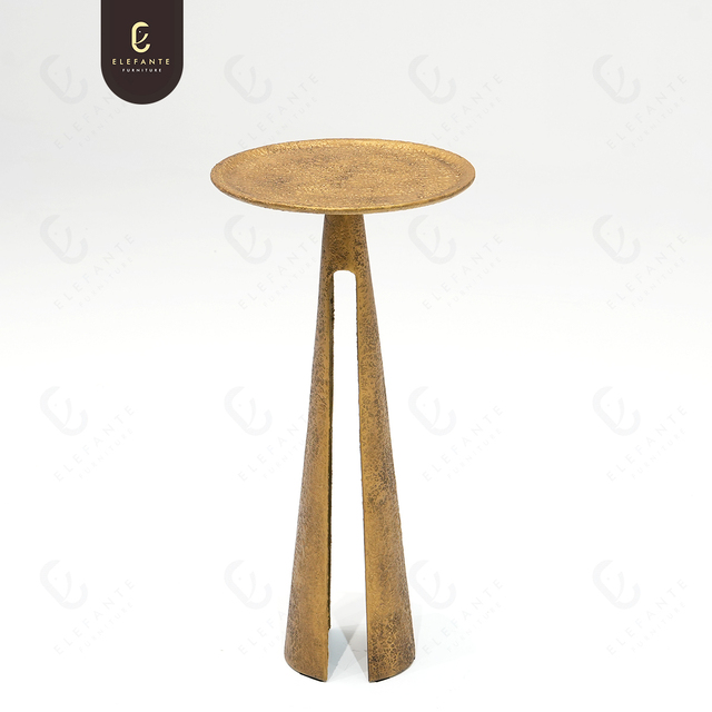 Tall and Slim Pure Copper Antique Coffee Side Table Wabi Sabi Side Small Coffee Table End Table Gold