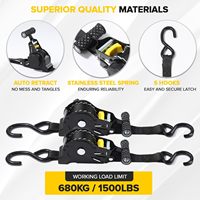 2 sangles d'arrimage à cliquet rétractables en polyester robustes pour moto, 25 mm, 800 kg, avec crochets en S, dégagement rapide, 6 m, pour remorque et cargaison
