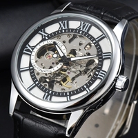 Montre mécanique pour homme LONGLUX avec chiffres romains, étanche, bracelet en cuir, élégante et professionnelle