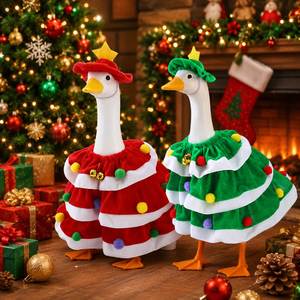 Estatua Decorativa para Jardín, Adorno Navideño de 23 Pulgadas, Árbol de Navidad Rojo y Verde con Gorro y Ropa, Disfraz de Ganso para Porche - Product Image 1