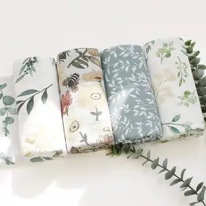 4 Packs Mixed Design Soft Cozy Machine Washable Double Layers Neutral Muslin Swaddle for Baby Gift
