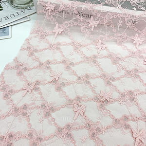 Tela de Encaje Suizo Francés Guipur con Patrón Bordado de Mariposas Rosas de Alta Calidad para Vestidos, Lencería y <span class=keywords><strong>Ropa</strong></span> Interior Femenina - Product Image 1