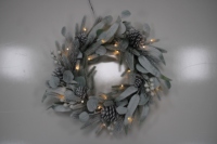 Karangan Bunga Natal Tradisional Plastik Kreatif Baru 30cm/11.8in dengan Buah Pinus dan Buah Berry, Karangan Bunga Gantung Buatan untuk Dekorasi Depan