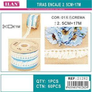 แถบลูกไม้ ILAN ขนาด 2.5 ซม. x 17 ม. สีครีม สำหรับงานประดิษฐ์และตกแต่ง - Product Image 3