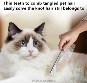 シルバー両面ペットヘアコームステンレス鋼猫犬ノミクリーニングリムーバーコームブラシペットグルーミングコーム - Product Image 5