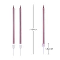 Bougies colorées pour anniversaire, lot de 6 pièces, longues et fines, en or et en argent, pour décoration de fête d'anniversaire
