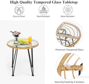 Set di Mobili in Rattan Popolare con 2 Poltrone Imbottite <span class=keywords><strong>e</strong></span> <span class=keywords><strong>Tavolino</strong></span> Rotondo in Vetro per Uso Esterno su <span class=keywords><strong>Balcone</strong></span> o Giardino - Product Image 3