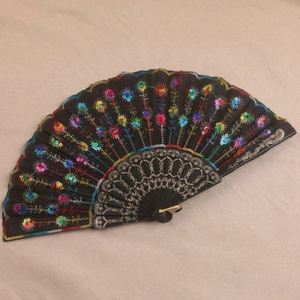 High Quality Fabric Hand Fans Advertising Portable <b>Sequined</b> Embroidery Folding Dance Fan Custom Logo Plastic Hand Fan - Product Image 3