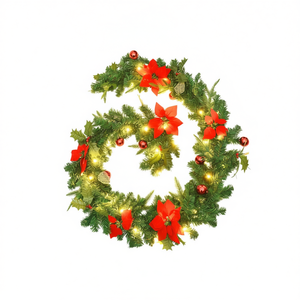 Guirnalda Navideña Verde de PVC de 8.9 Pies con Luces LED Blanco Cálido, Adorno de Flor de Pascua y Aloe, Decoración Tradicional para Colgar en la Pared - Product Image 1