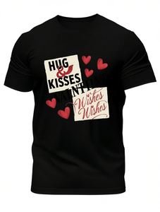 Camiseta de San Valentín para Hombre, Talla Grande, 100% Algodón, Suave y Transpirable, Diseño de Abrazo y Beso con Corazón, Cuello Redondo, Manga Corta, Jersey Estampado Informal - Product Image 1