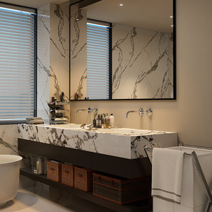 Mueble de <span class=keywords><strong>Baño</strong></span> de Estilo Hotel de Lujo, Combinación de Lavabo Doble de Cerámica sin Juntas con Losa de <span class=keywords><strong>Roca</strong></span>, Lavabo para Lavarse las Manos - Product Image 2