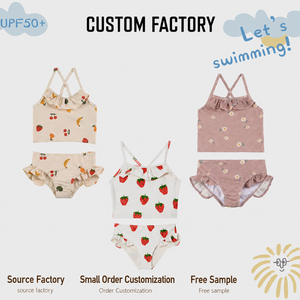 Conjunto de Tankini para Niñas, Dos Piezas, Tirantes Cruzados en la Espalda, Top con Volantes, Braguita, Traje de Baño Infantil para Verano - Product Image 1