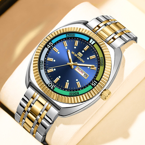 Premium Mens Gold Silver Diver Style Watch Luminous Dial Stainless Steel Band Timepiece with Double Calendar - Product Image 1