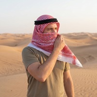 Shemagh Keffiyeh Pria Merah Putih Geometris Sederhana Langsung dari Pabrik, Syal Kepala Etnik Arab Jacquard, Pelindung Matahari, Ghutra Gurun