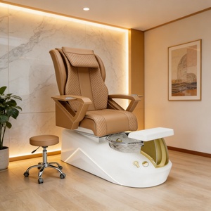 Fauteuil de pédicure de luxe avec siège inclinable et baignoire sans tuyauterie, lumière LED, massage chauffant, pour usage en salon de manucure - Product Image 5