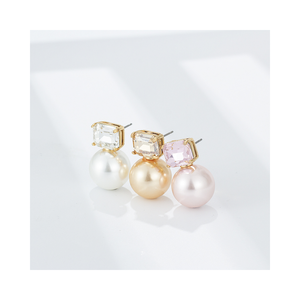 Pendientes colgantes de perlas CZ de nueva moda, exquisitos pendientes de tuerca de perlas de oro blanco y rosa con circonita cúbica chapada en oro - Product Image 1