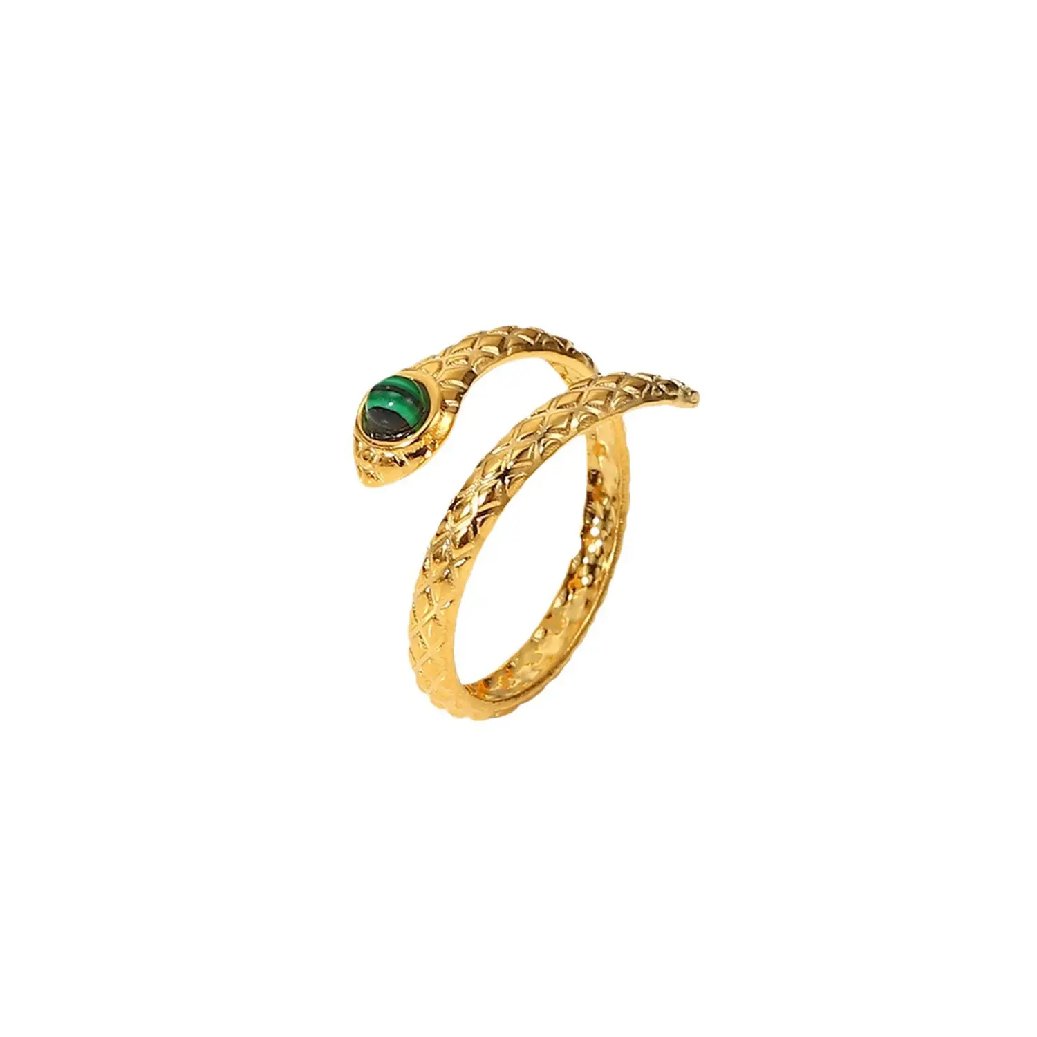 Anillo de serpiente de acero inoxidable chapado en oro de 18 quilates, abalorio de joyería, anillo abierto de COBRA de malaquita, anillo para niña