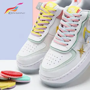 Fashion Datar Double 2 Warna Menenun Rainbow Macarons Permen Sepatu Atletik Berwarna Tali Sepatu untuk AF1/AJ1 Sepatu