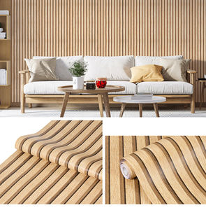 Rouleaux de papier peint auto-adhésifs à rayures en bois Papier de contact autocollant en vinyle PVC Papier peint à <span class=keywords><strong>tasseaux</strong></span> en bois imperméable - Product Image 5