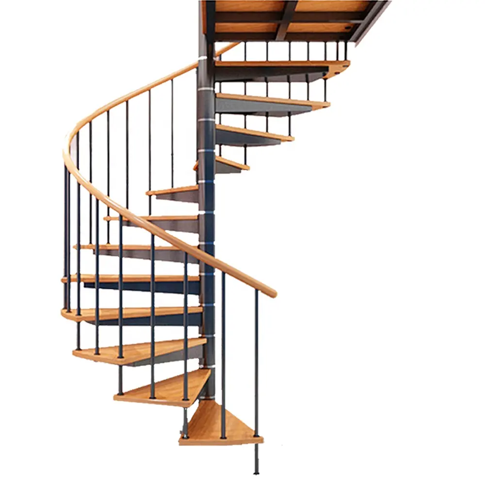Round Indoor Steel And Wood Attic Spiral Stair Central Column Spiral Staircase