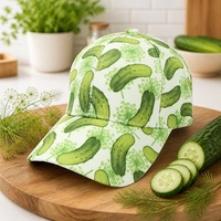 Gorra de béisbol personalizada con estampado de pepinillos, diseño de 6 paneles con estampado integral, divertida, para amantes de la comida y vegetales, ajustable, venta al por mayor, OEM, MOQ bajo