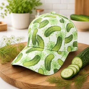 Gorra de béisbol personalizada con estampado de pepinillos, diseño de 6 paneles con estampado integral, divertida, para amantes de la comida y vegetales, ajustable, venta al por mayor, OEM, MOQ bajo - Product Image 1