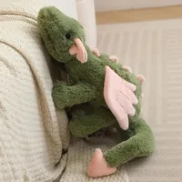 Peluche Dragon Vert Matcha Mignon, Jouet en Peluche Doux, Poupée Dragon avec Ailes Roses, Adorable et Câlinable, Unisexe, 50cm, Décoration d'Intérieur