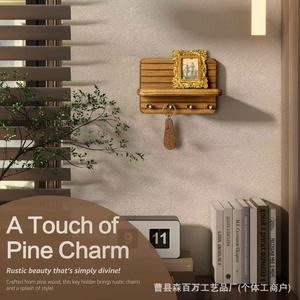 Solid Wood Wall Mounted Storage Rack Key Holder Double Layer <b>Shelf</b> With <b>Hooks</b> For Entryway Coat Rack - Product Image 5
