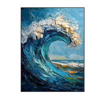 Peinture Murale 3D en Cuir Texturé pour Salon, Hôtel, Paysage Marin Abstrait Bleu, Vagues Océaniques, Peinture Murale en Cuir Embossé 3D