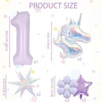 Ensemble de 5 ballons numériques à motif licorne fantastique, couleur violette, avec chiffres, étoiles éclatantes et fleurs décoratives pour célébration d'anniversaire